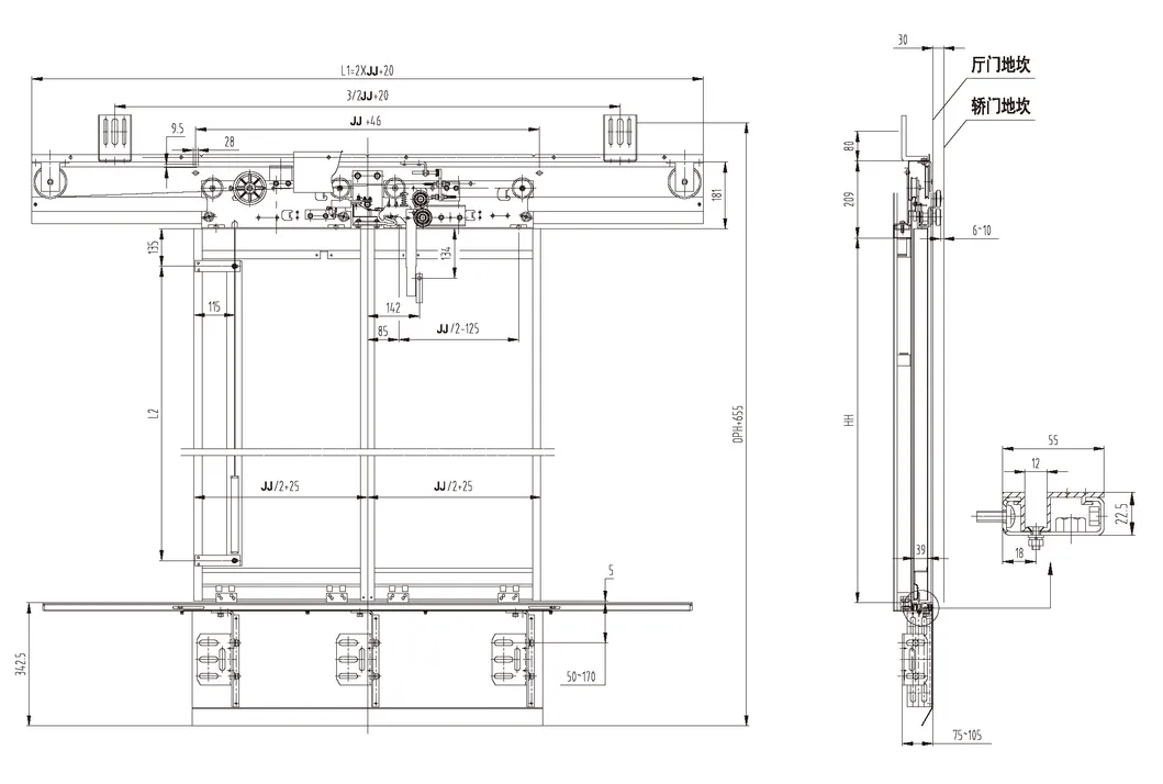 Center Opening Landing Door Device for Passenger Lift