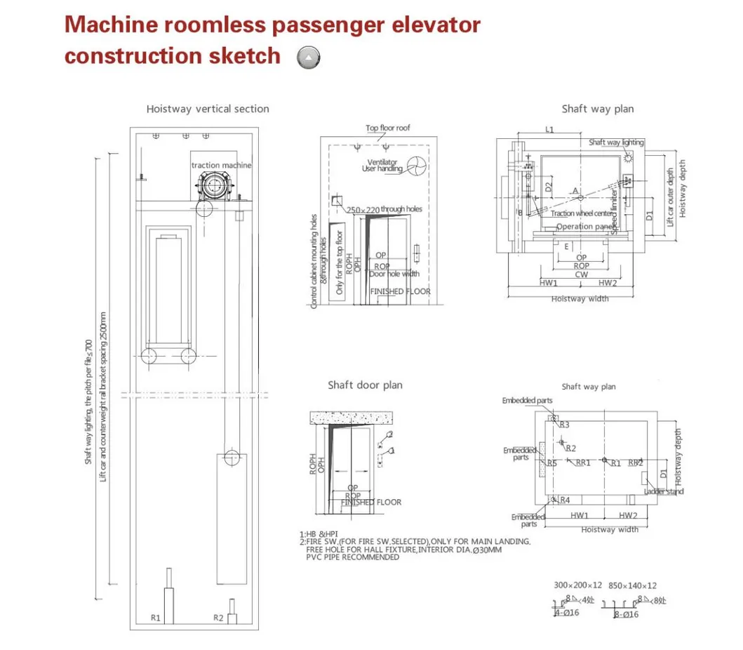 Center Opening Standard Small Machine Room Passenger Elevator