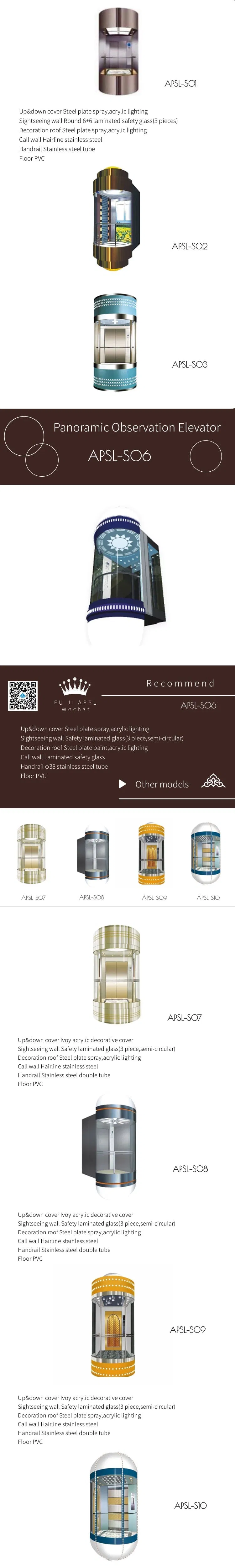 Customized Gearless Glass Capusle Panoramic Elevator Lifts