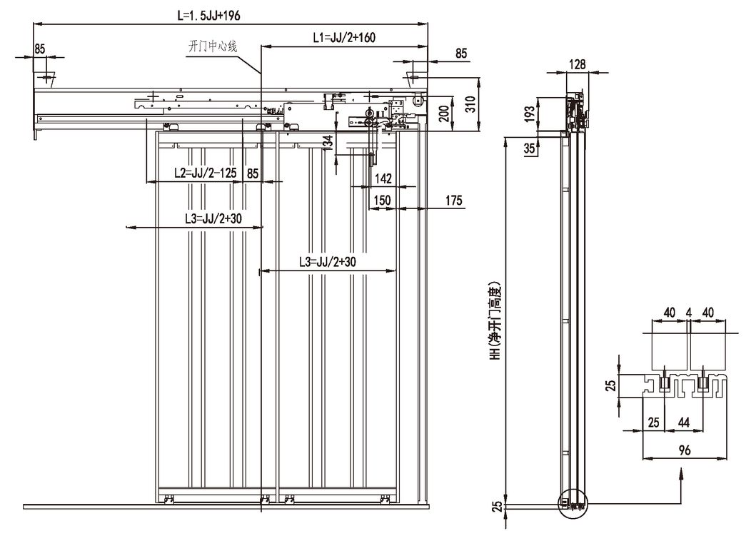 Side Opening Two Panel Landing Door Device (with 96 sill)